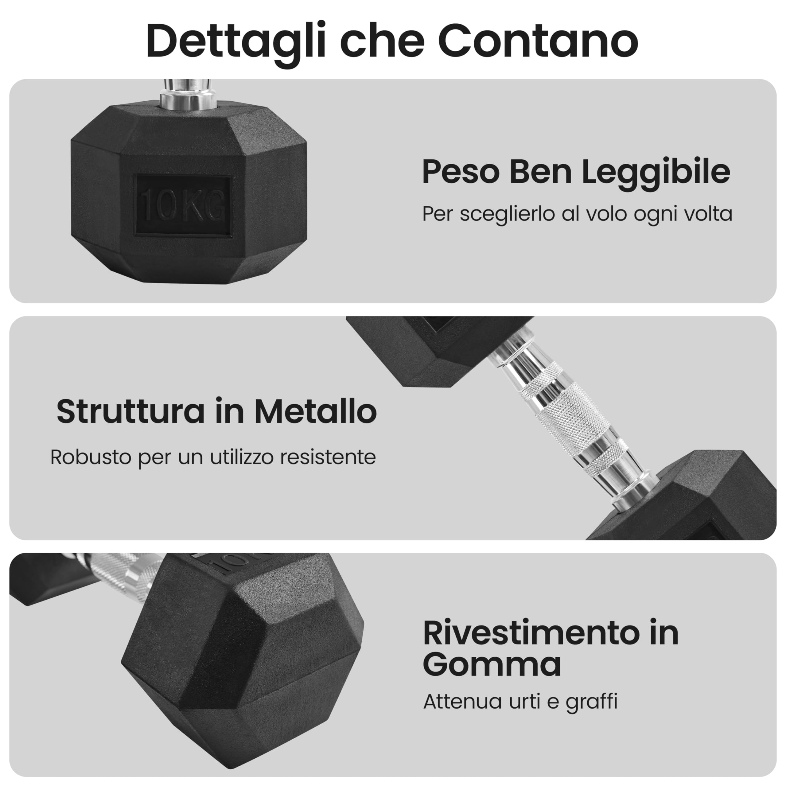 Yaheetech Set di 2 Manubri Esagonali da 5/10 kg, Pesi Palestra in Ghisa Gommata Resistente con Impugnatura Ergonomica Antiscivolo, per Allenamento Completo di Palestra in Casa, Nero
