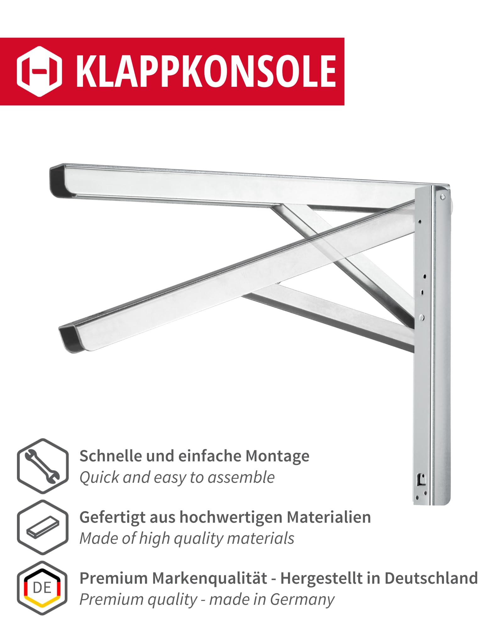 gedotec Consola plegable soporte plegable Bisagra De Solapa Línea Profesional Acero Inoxidable 2 Größen capacidad de Carga 180kg calidad de marca PARA SU SALA DE ESTAR