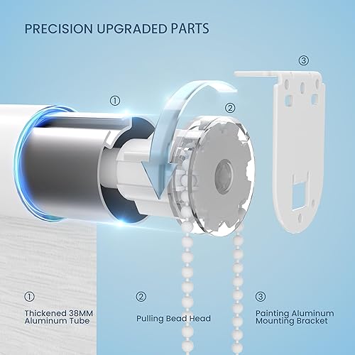 Miniatura 5 de Boolegon Persianas enrollables opacas, persianas enrollables para ventana con tela jacquard a rayas de estilo lujoso, protección UV, persianas