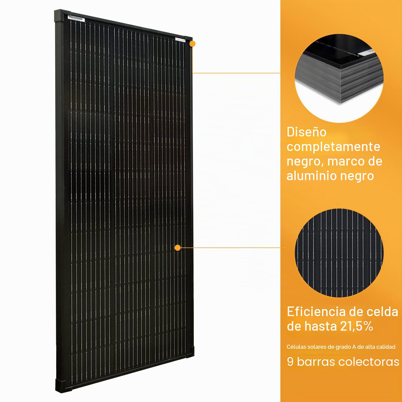 Enjoy solar Mono 100 W Negro 12V Panel Solar Monocristalino Módulo Fotovoltaico Ideal para Autocaravana, Vivienda de Jardín, Barco