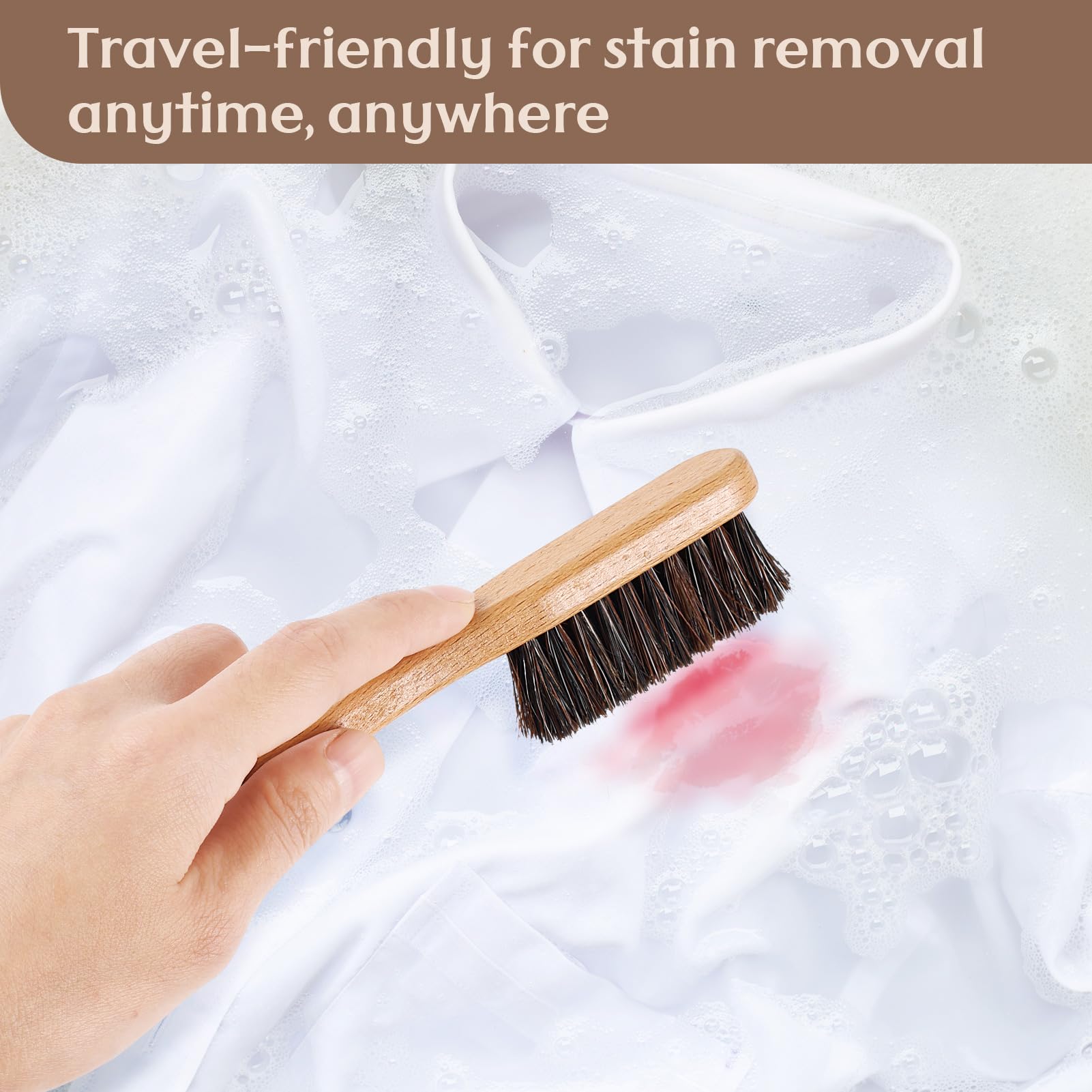 3 cepillos de madera para quitar manchas de lavandería con cerdas de jabalí, cepillo pequeño para ropa para frotar manchas de muebles, tela y cuero (3 piezas C)