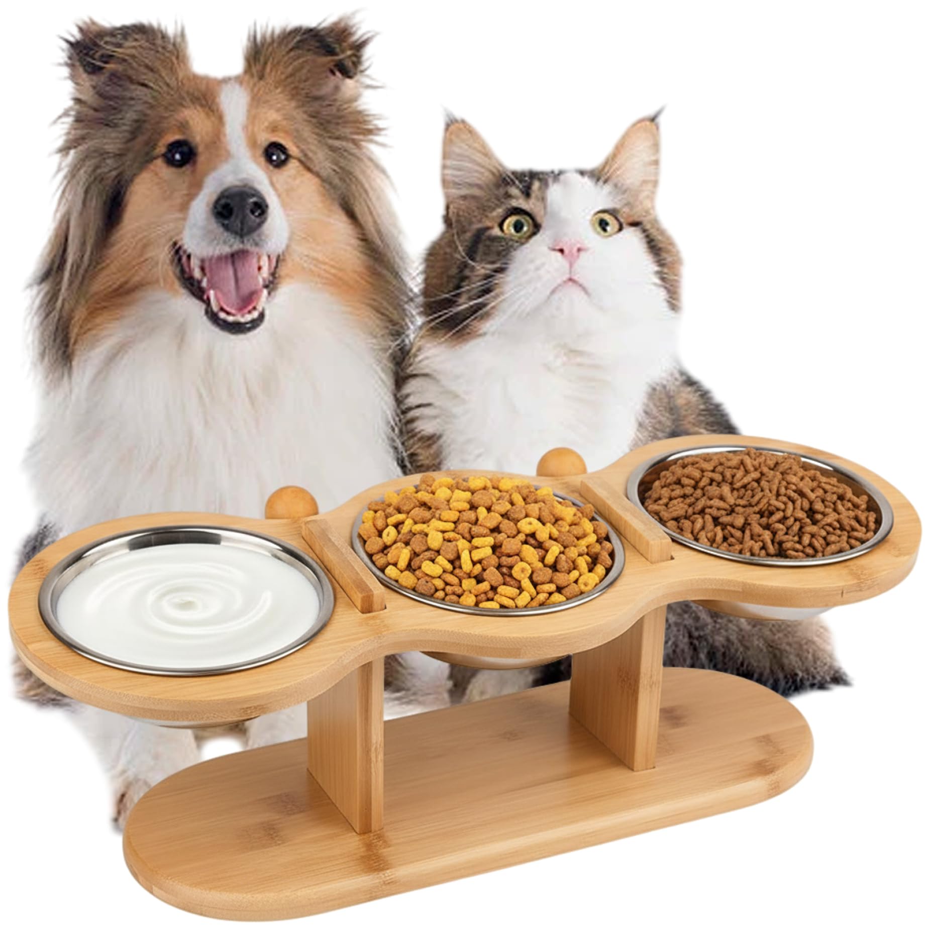 Station d'alimentation surélevée chats au design épuré pour cuisine moderne