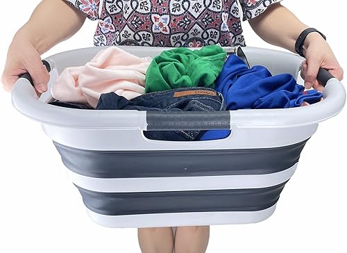 Miniatura 7 de SAMMART Cesta plegable de plástico para la ropa sucia de 30 litros (7.9 galones), contenedor de almacenamiento plegable y organizador, tina de