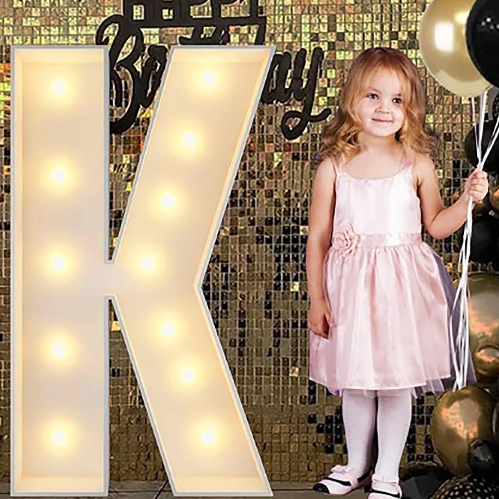 Hbbursts Girls K Alphabet Led Lights, 2.3/3.3/4Ft Large Words Marquee Cardboard Letters Lamps For Birthday Graduation Party Decorations Wedding Home Decoration(,70Cm/2.3Ft)
