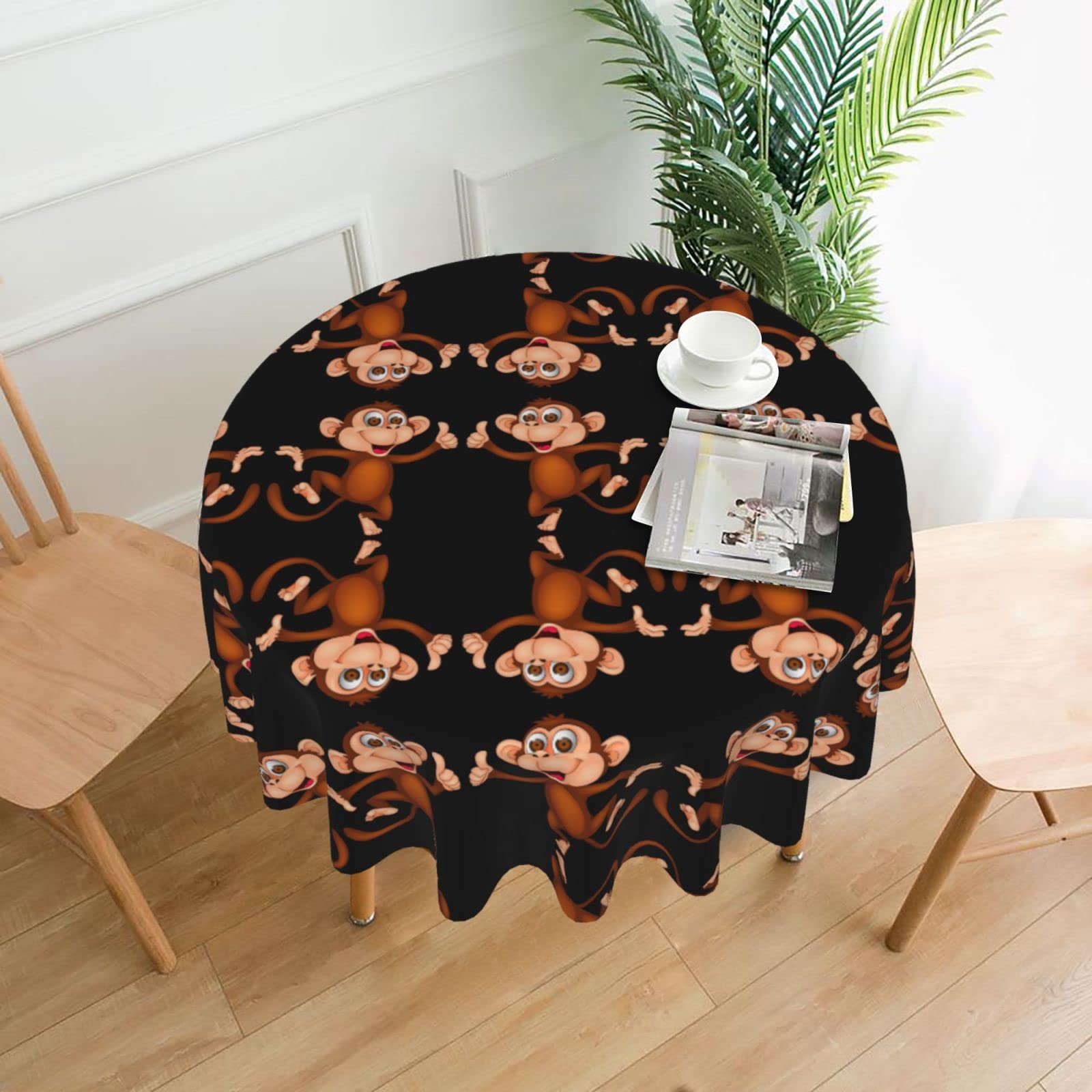 Lawenp Monkey Decorative Round Table Cloths - 60 Inches in Diameter for Buffet Tables, Parties, Holiday Dinners.