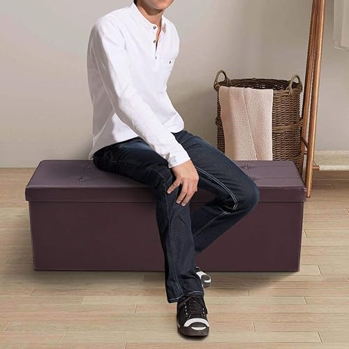 Miniatura 9 de Julimoon - Banco otomano plegable de almacenamiento, baúl de almacenamiento grande de 45 pulgadas, banco que ahorra espacio con capacidad de carga