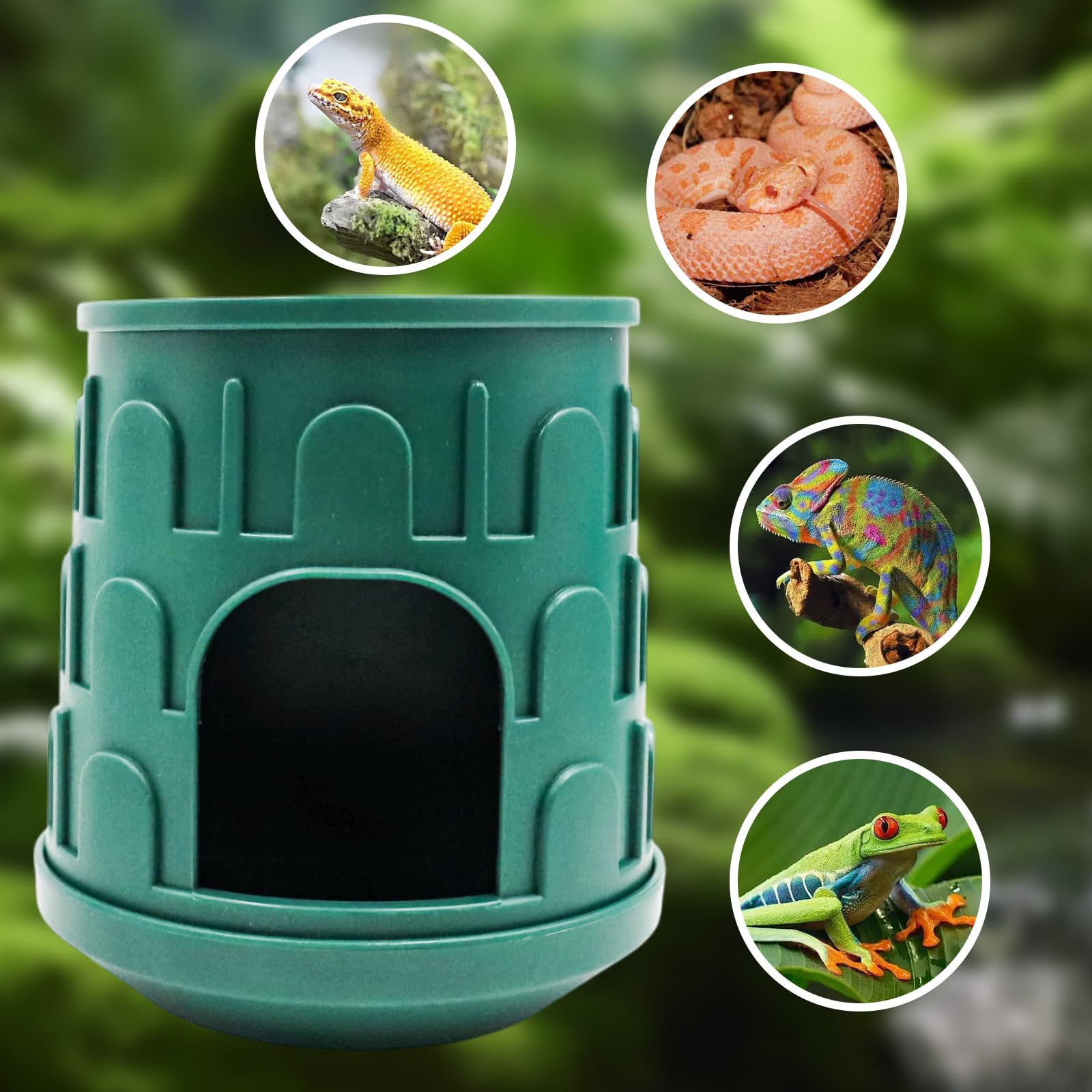 Accessori per serbatoio rettili, 2 in 1, nascondiglio in plastica per rettili con ciotola sulla parte superiore, nascondiglio per habitat per gechi, serpenti, camaleonti e altri piccoli rettili