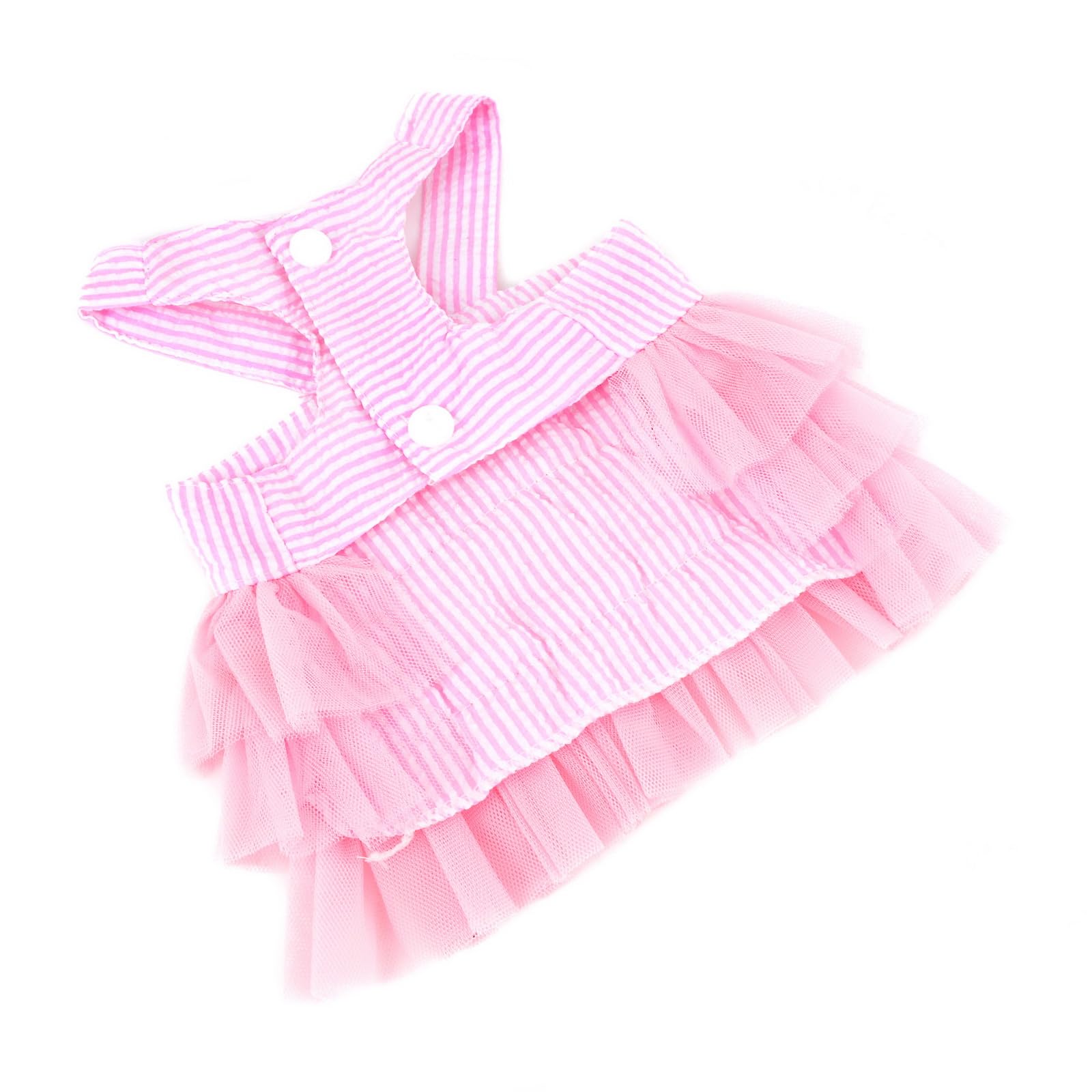 PAIDEFUL Robe tutu d'été en denim rayé avec nœud en organza et perles - Doux et confortable - Respirant - Sans manches - Bouton - Rose - Taille L
