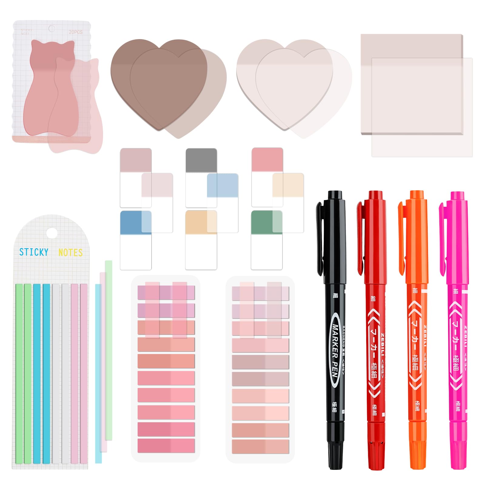 BAYTORY 850 Sheets Transparent Sticky Notes with Permanent Markers (Pink)