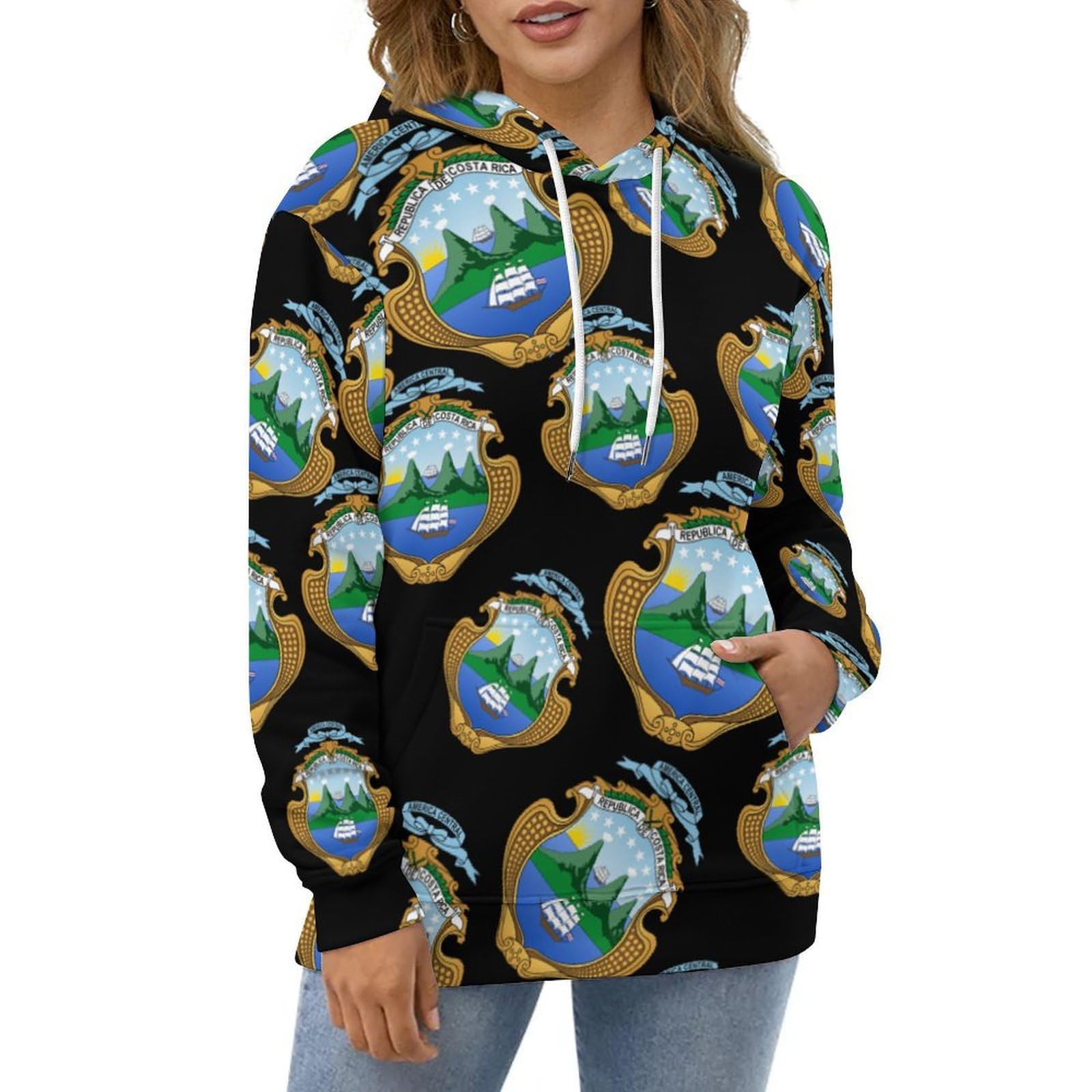 Coat of Arms of Costa-Ri-cas Felpa con cappuccio alla moda per uomo donna manica lunga grafica colorata morbida pullover top