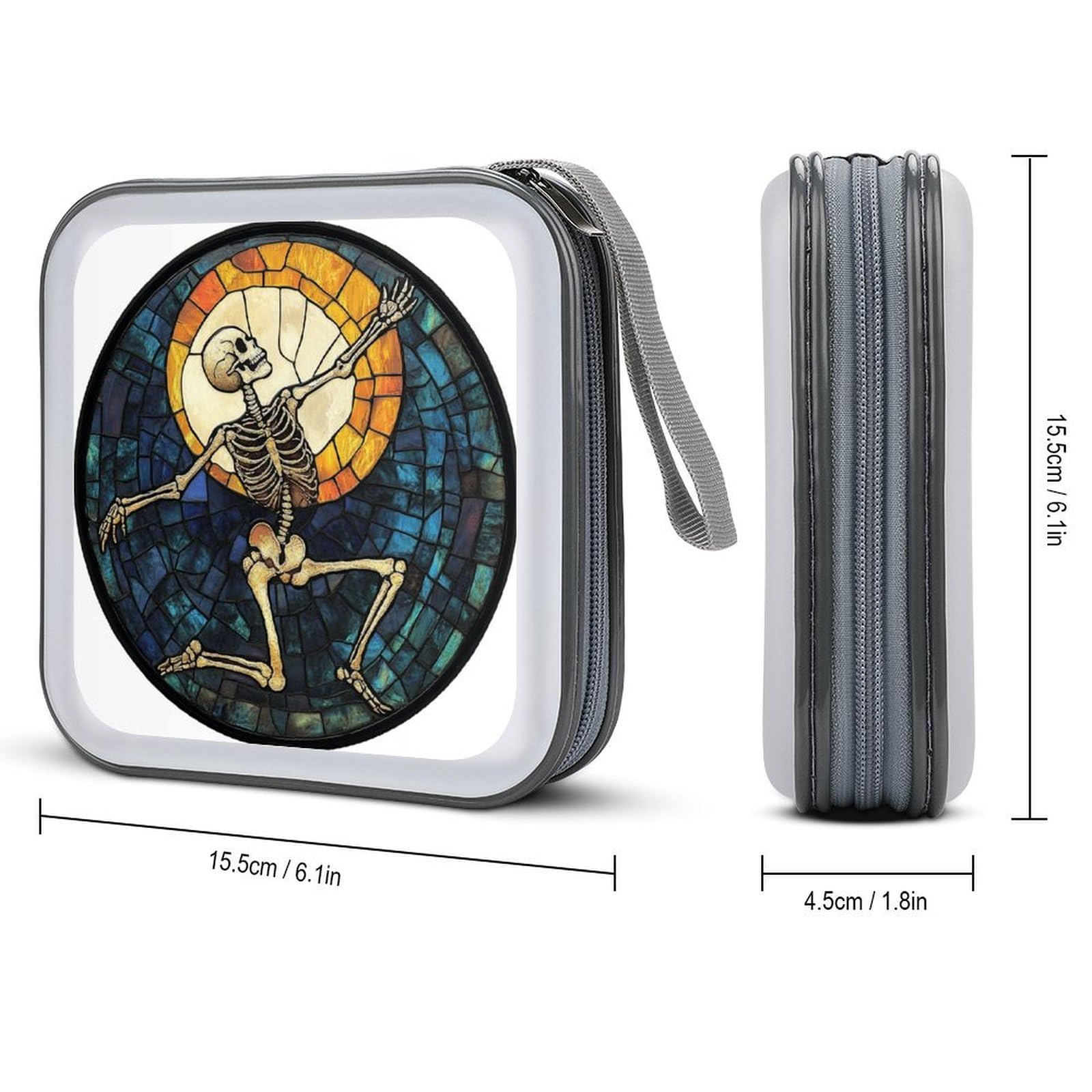 DuduYH Stained Glass Spooky Skeleton Dancing CD Case DVD Storage Case Portable for Car Home Travel