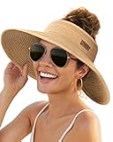 Sun Hats for Women Wide Brim Beach Hat Straw Visor Ponytail Summer UV Packable Foldable Beach Vacation Essentials