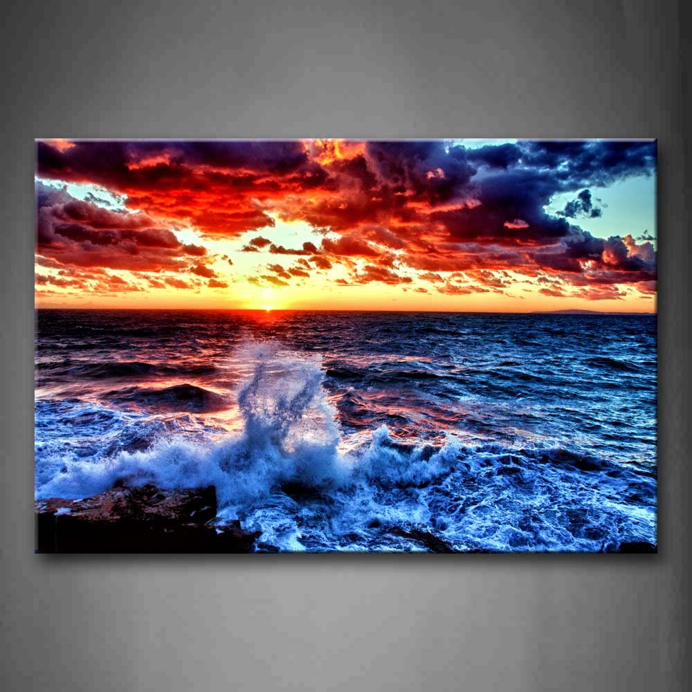 First Wall Art - Sea Spray and Sunrise Wall Art Painting The Picture Print On Canvas Seascape Pictures for Home Decor Decoration Gift