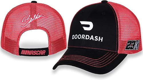 Bubba Wallace 23XI NASCAR - Gorra ajustable de sarga de algodón cepillado negro y malla lavada roja Negro y rojo talla única