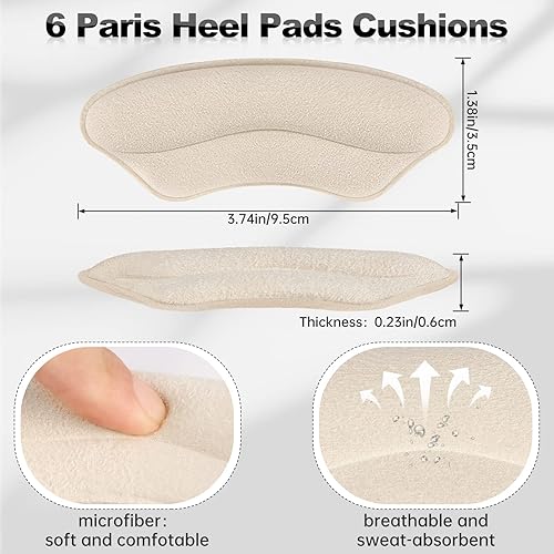 Miniatura 9 de 6 pares de almohadillas de talón, almohadillas de talón para zapatos grandes sueltos, cómodos protectores de talón para mujeres y hombres, alivio