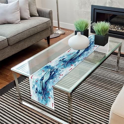 Miniatura 7 de Camino de mesa de acuarela delfines, mantel de lino rústico otoñal, decoración de mesa de cocina y comedor para fiesta en el hogar, 13 x 72 pulgadas