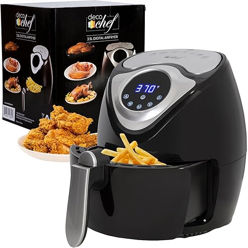 Deco Chef XL 3.7 QT Digital Air Fryer Cooker with 7 Smart Programs, LED Touch Screen, Oil-Less Non-Stick Coated Basket, Timer Counter Top, Healthy Kitchen Safe Frying Station with Cook Book