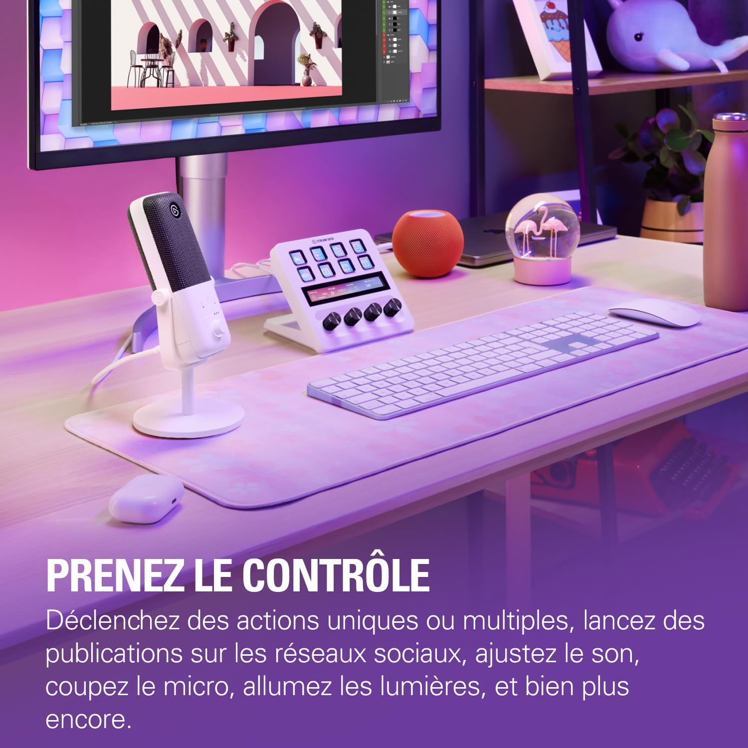 Elgato USB Audio Mix Blanc - Table de mixage audio, contrôleur de studio, microphone à condensateur USB pour le podcasting, le streaming, les créateurs de contenu, cadrans et touches LCD, PC/Mac