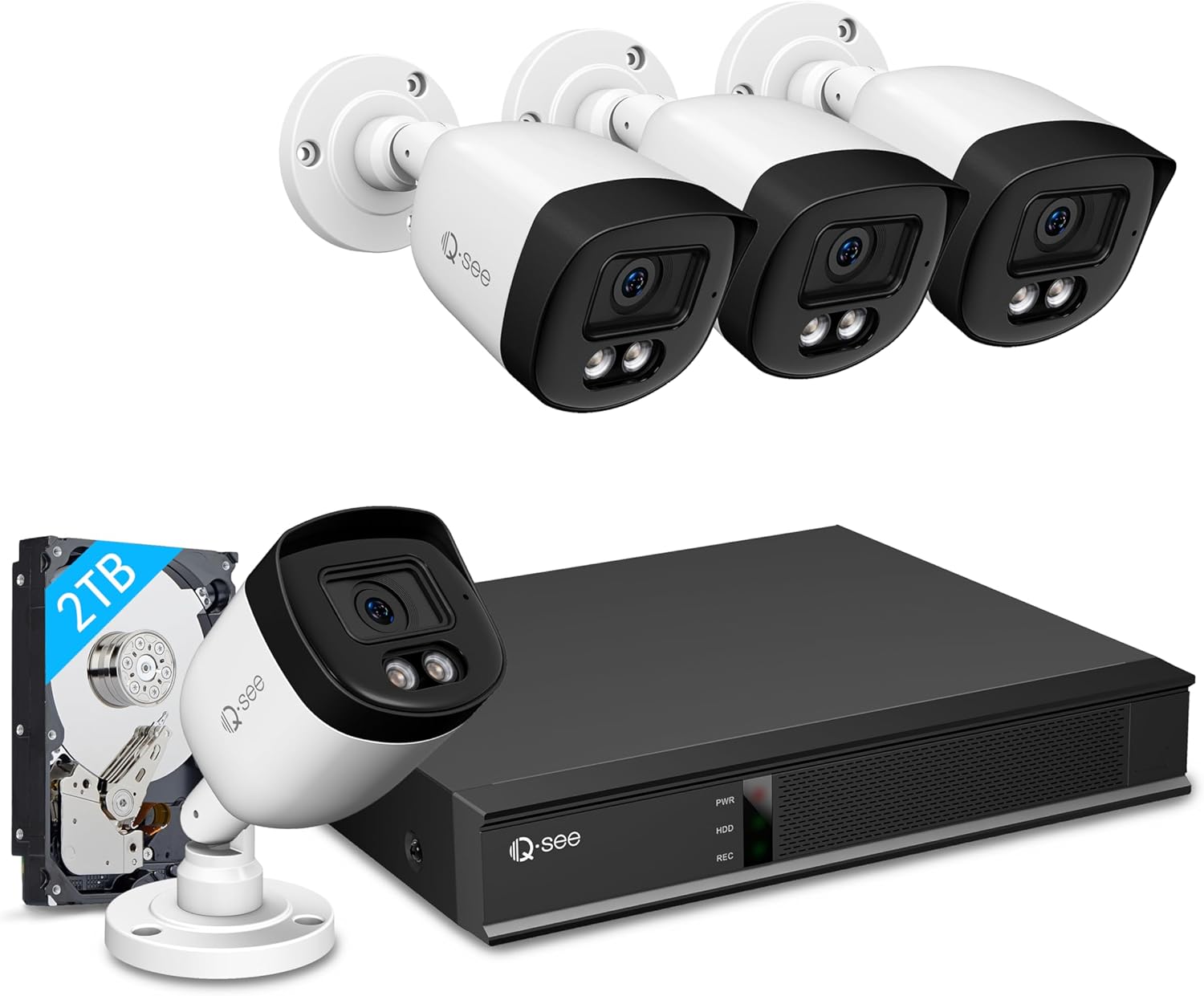 Qsee 5MP Security Camera System Wired with 110ft Color Night Vision, Human Vehicle Detection, 8CH DVR Waterproof Cameras for Outdoor 24/7 Recording, Remote Access
