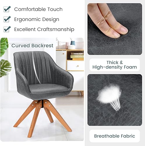 Miniatura 4 de GOFLAME Juego de 2 sillas de comedor giratorias, sillas laterales contemporáneas con respaldo curvado, reposabrazos, patas de lana maciza, sillas de