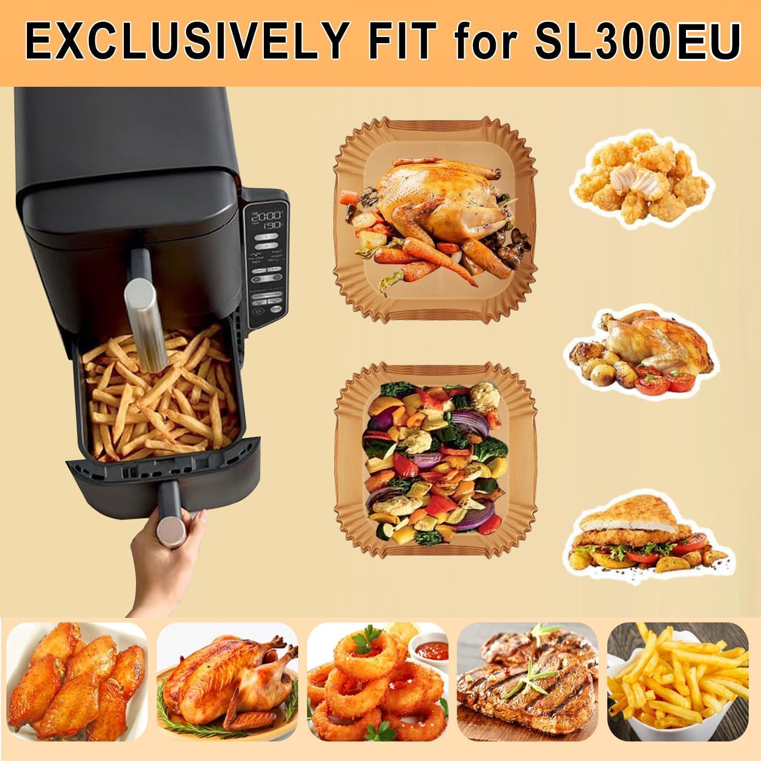 100 pièces de papier cuisson Airfryer pour Ninja Double Stack XL 100 pièces de papier cuisson Airfryer pour Ninja Double Stack XL