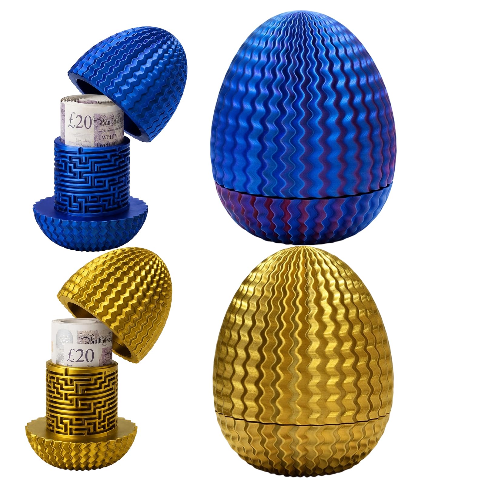 Two Mystery Box, 3D Puzzle Box for Brain-Boosting Challenges, Creative Money Gift Box with Hidden Compartment for Cash Gifts, Laser Holographic Puzzle Eggs in Purple and Black Gold