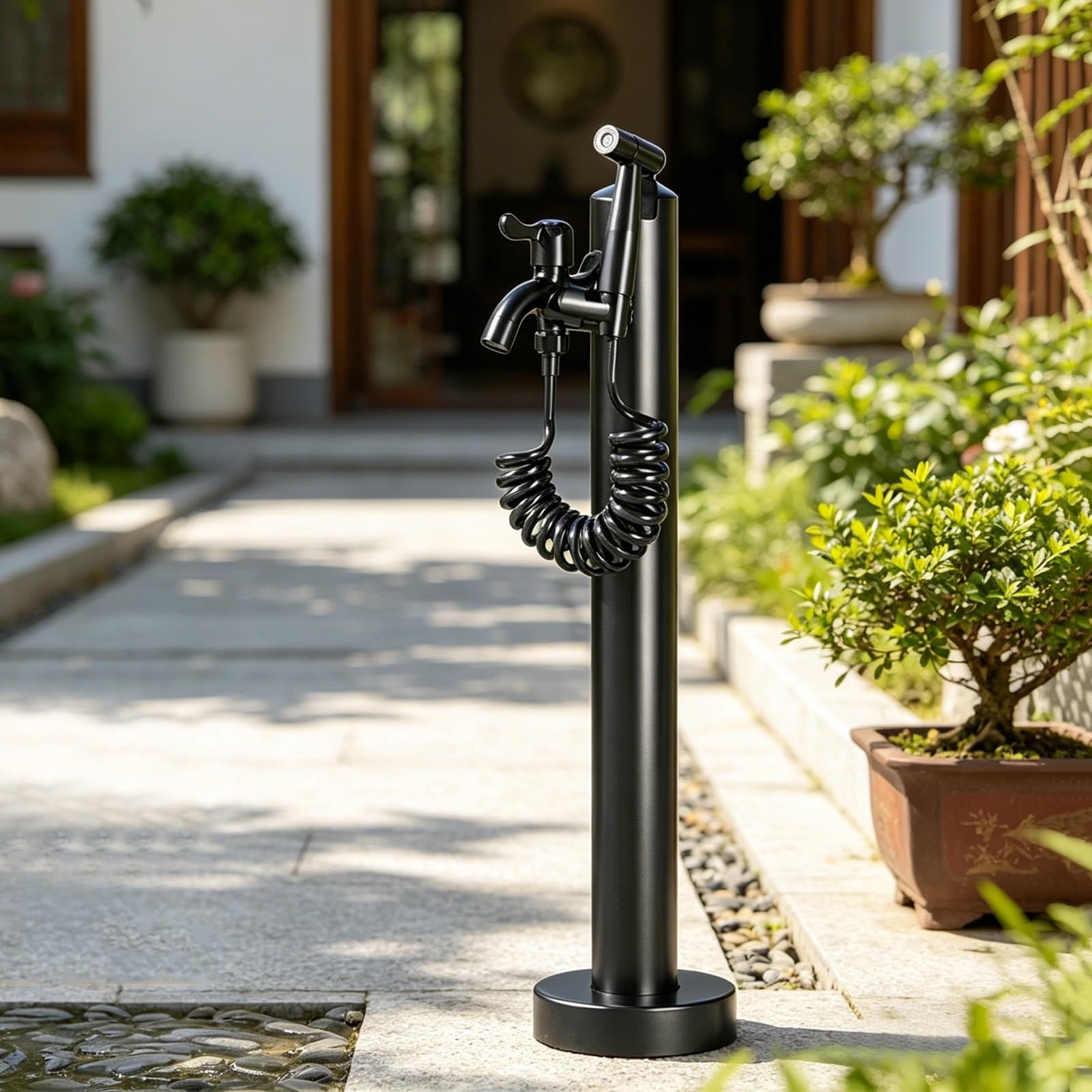 Colonna d'acqua verticale da giardino in acciaio inox con rubinetto e pistola a spruzzo, prolunga resistente al gelo per giardini, cortili, prati, terrazze, irrigazione e pulizia (60 cm / 23.6 in)