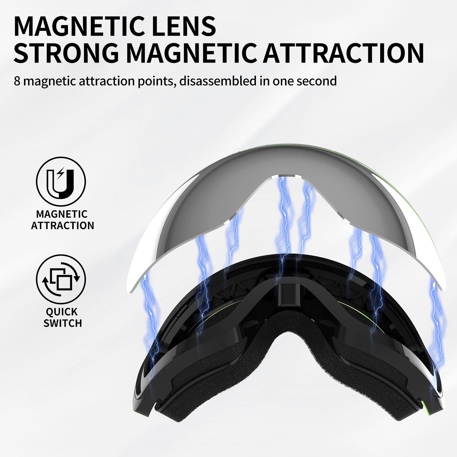 Skibrille OTG für Damen Herren Erwachsene Magnetisch Abnehmbare Wechselgläser Anti-Beschlag 100% UV400 Skibrille
