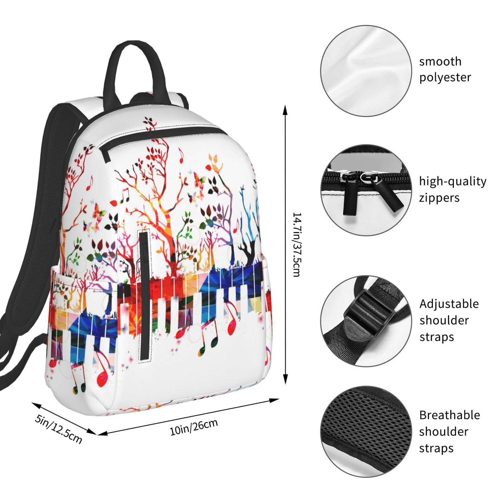 Colorato Tastiera Pianoforte Nota Musicale Stampato Zaino leggero Borsa da viaggio Zaino Casual