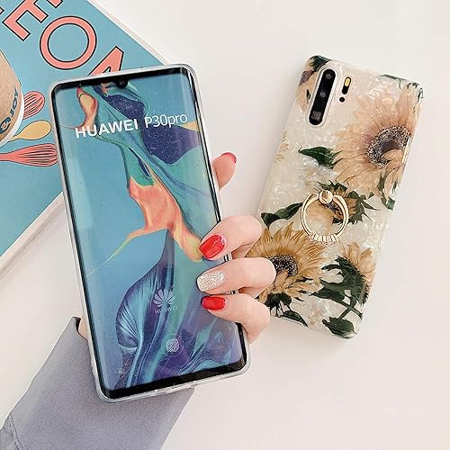 Miniatura 9 de Qokey Funda para Galaxy S9, S9, diseño de flores, a la moda, para hombres, mujeres y niñas, con anillo giratorio de 360 grados, soporte de TPU suave