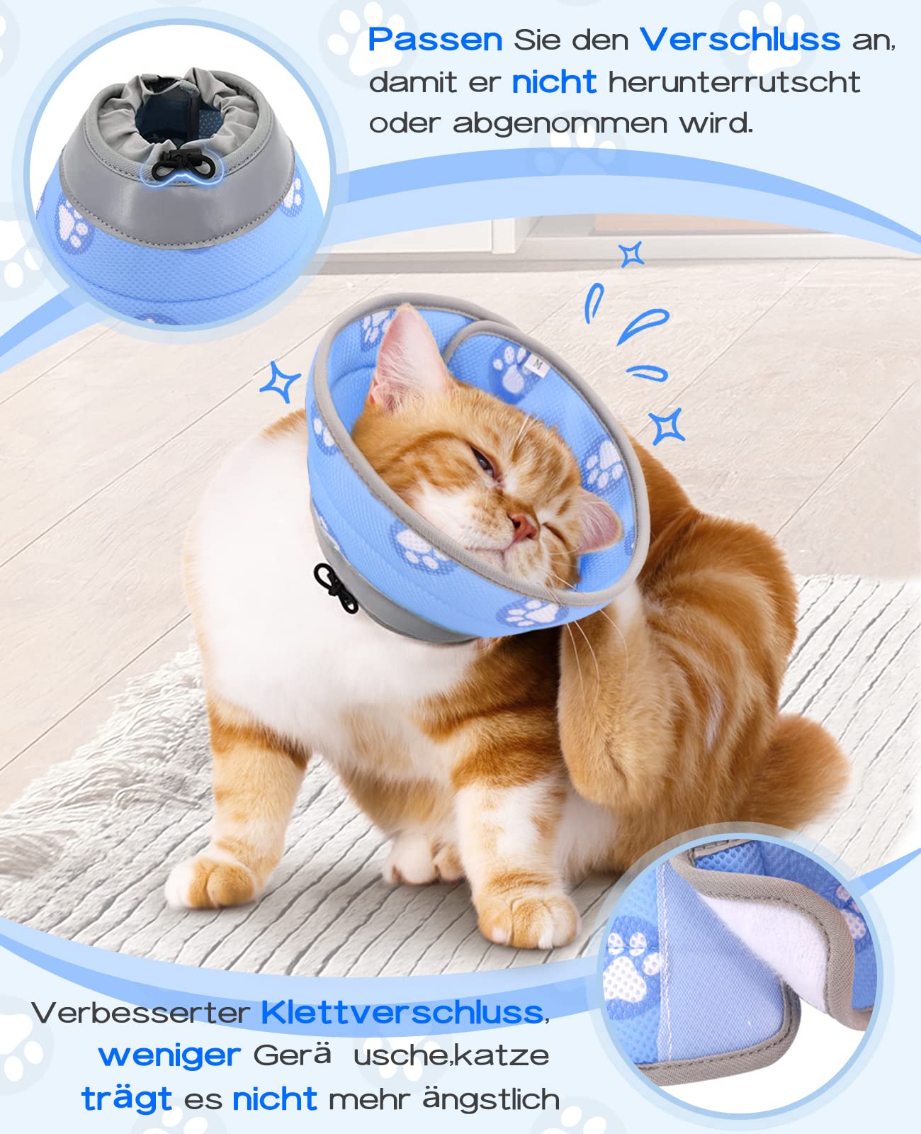 Supet Collare regolabile per gatto, collare morbido Cone dopo operazione e lesioni per cuccioli, cani di piccola taglia e gatti (blu, S)