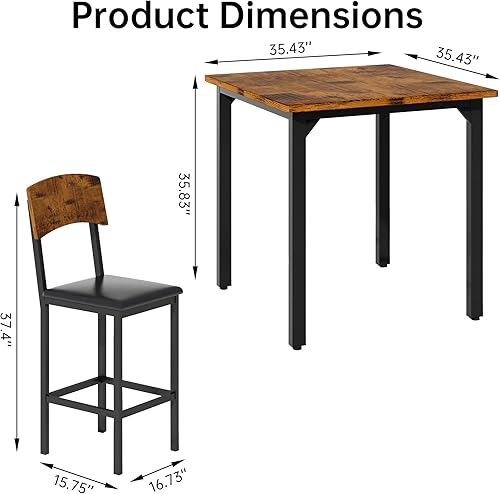 Miniatura 6 de AWQM Juego de mesa de comedor de 5 piezas, juego de mesa de comedor para 4, mesa de altura de mostrador y 4 taburetes de bar, juego de comedor de