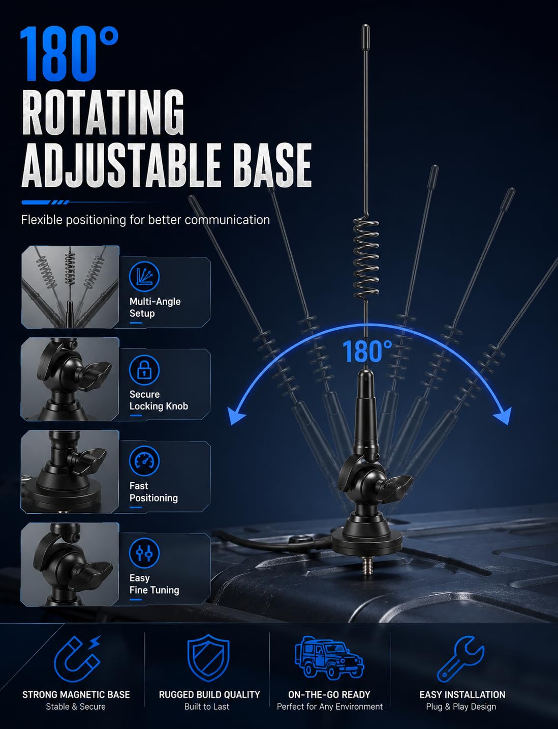 Superbat Antenna radio CB 26-28MHz 5dBi PL259/BNC, cavo RG58 da 3 m