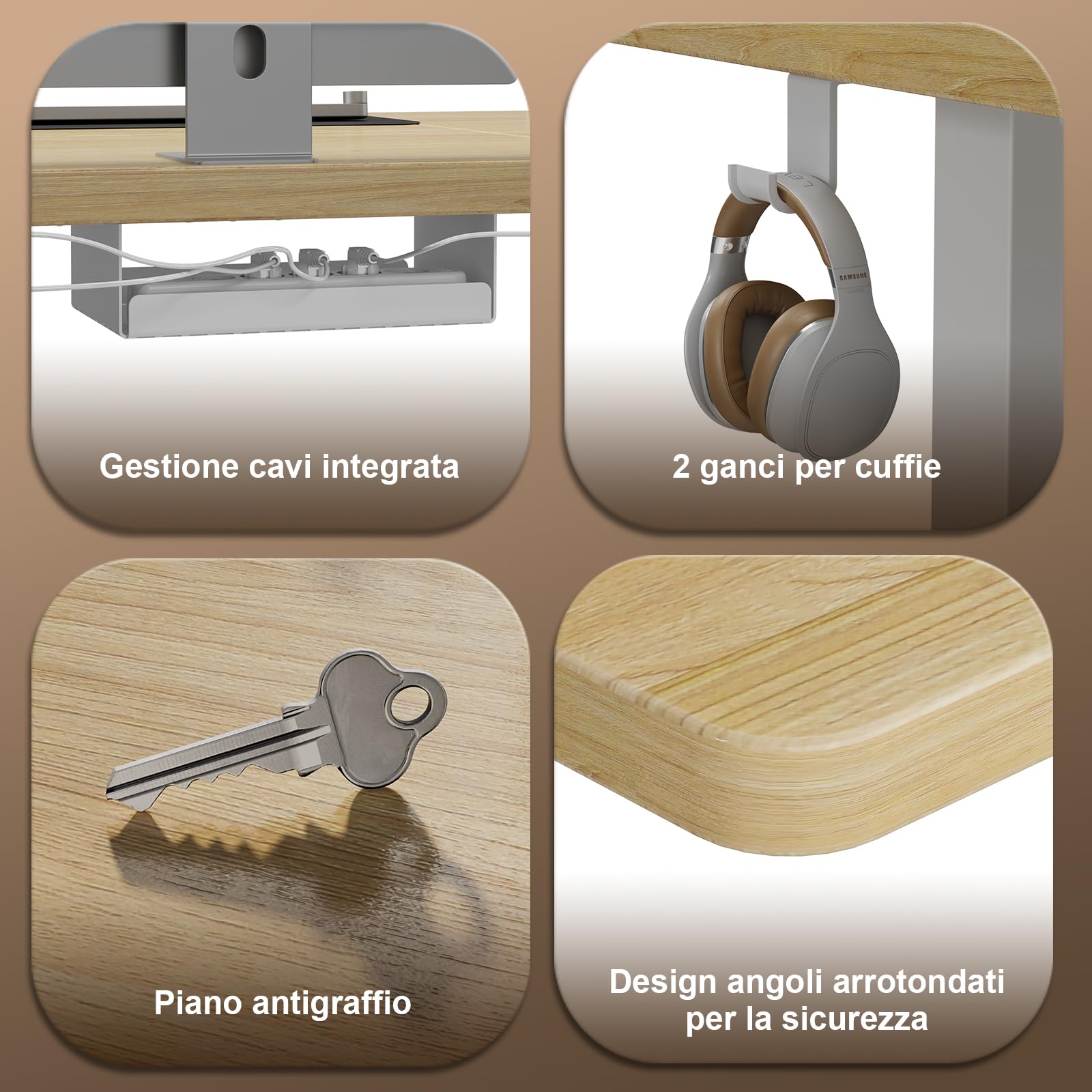 JUMMICO Scrivania Regolabile in Altezza Elettrica 160x80 cm, Scrivania Ergonomica Seduta in Piedi con Vassoio per Cavi e Porta USB, Scrivania per Computer Ufficio, Beige e Bianco