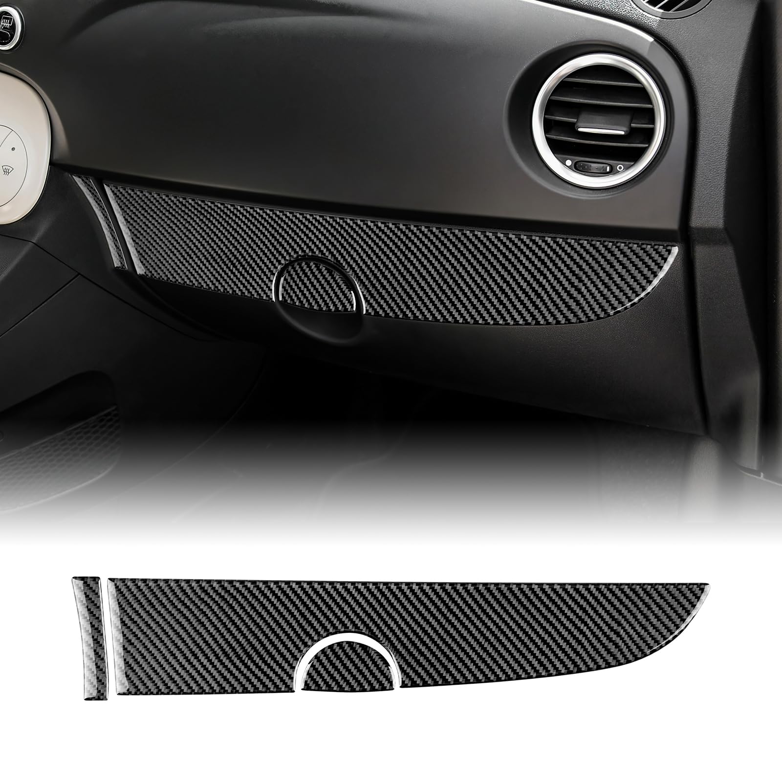 KUNGKIC Per Fiat 500 2011-2023 Abarth 595 2016-2023 Auto Passeggero Guanto Scomparto Trim Sticker Storage Box Cover Trim Fibra di carbonio Accessori Interni Regalo (Nero)