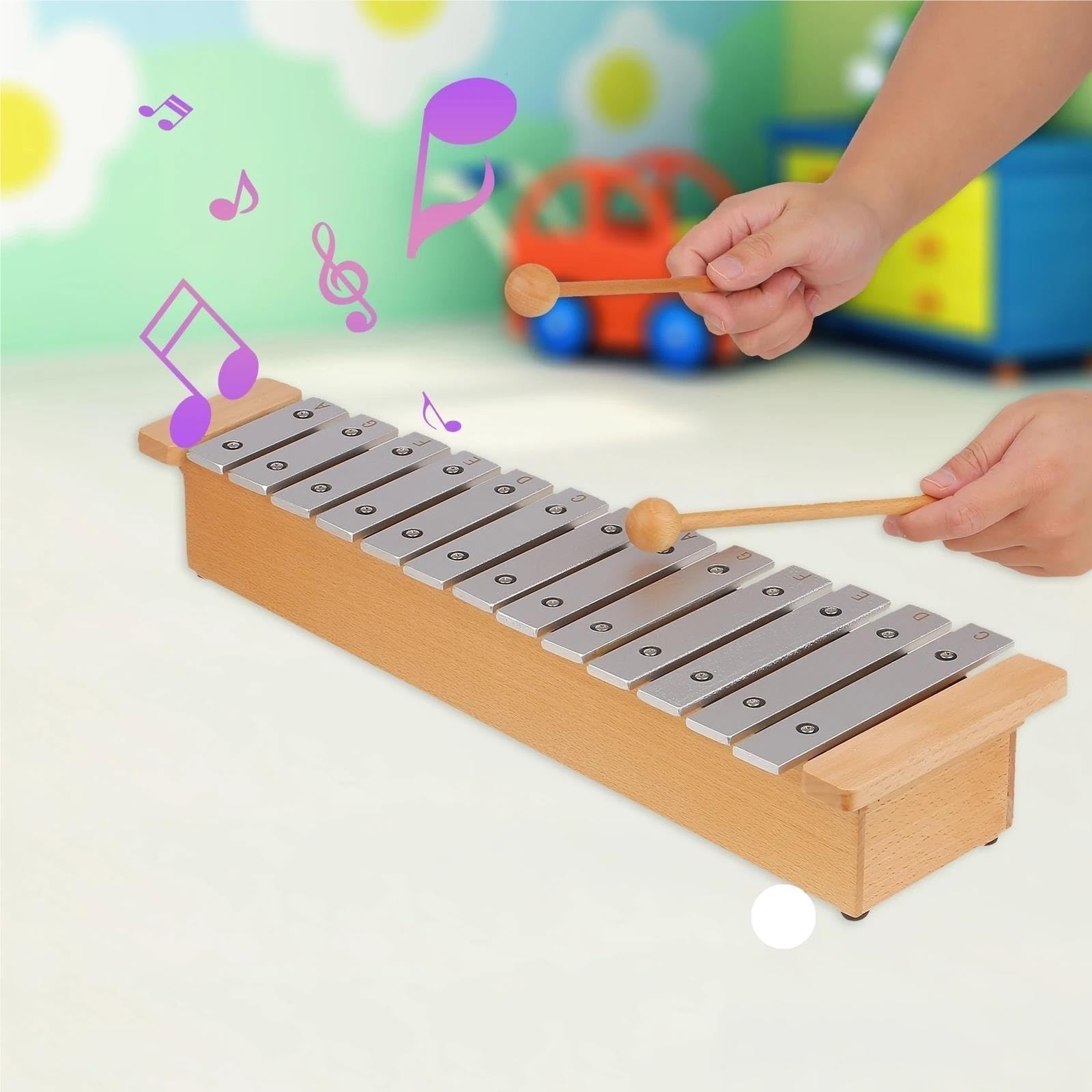 Instrument Ksylofonowy 13-Note Glockenspiel Przenośny Aluminiowy Fortepian Ksylofon Instrument Perkusyjny Instrument Muzyczny Z Drewnianymi Pałeczkami
