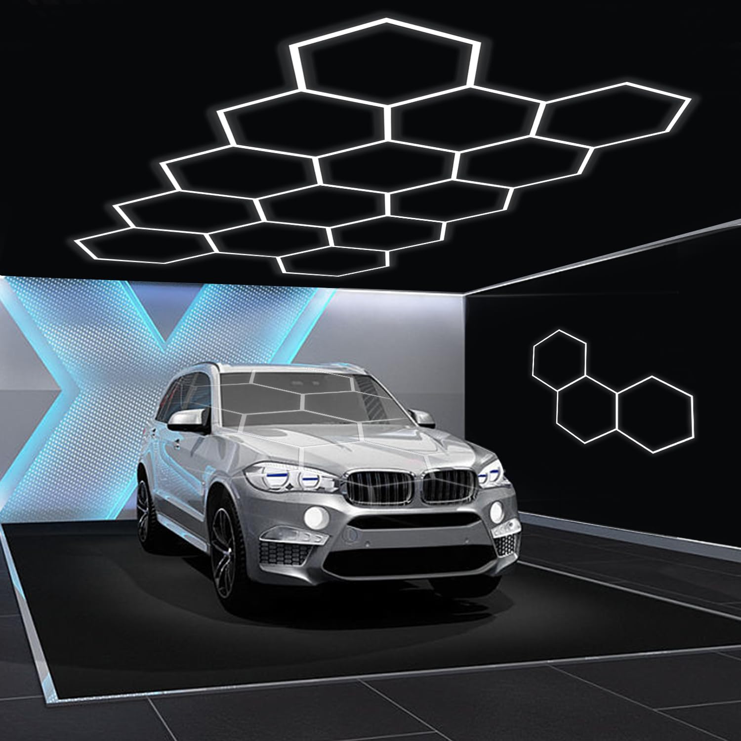 Oyajia Hexagon Led Lights,Workshop Honeycomb Working Garage Lamp,6500K Cool White Semi Garage Lighting,Hexagon Lights Led Garage Lighting Garage Light Workstation and Workshop Lighting 14 HEX