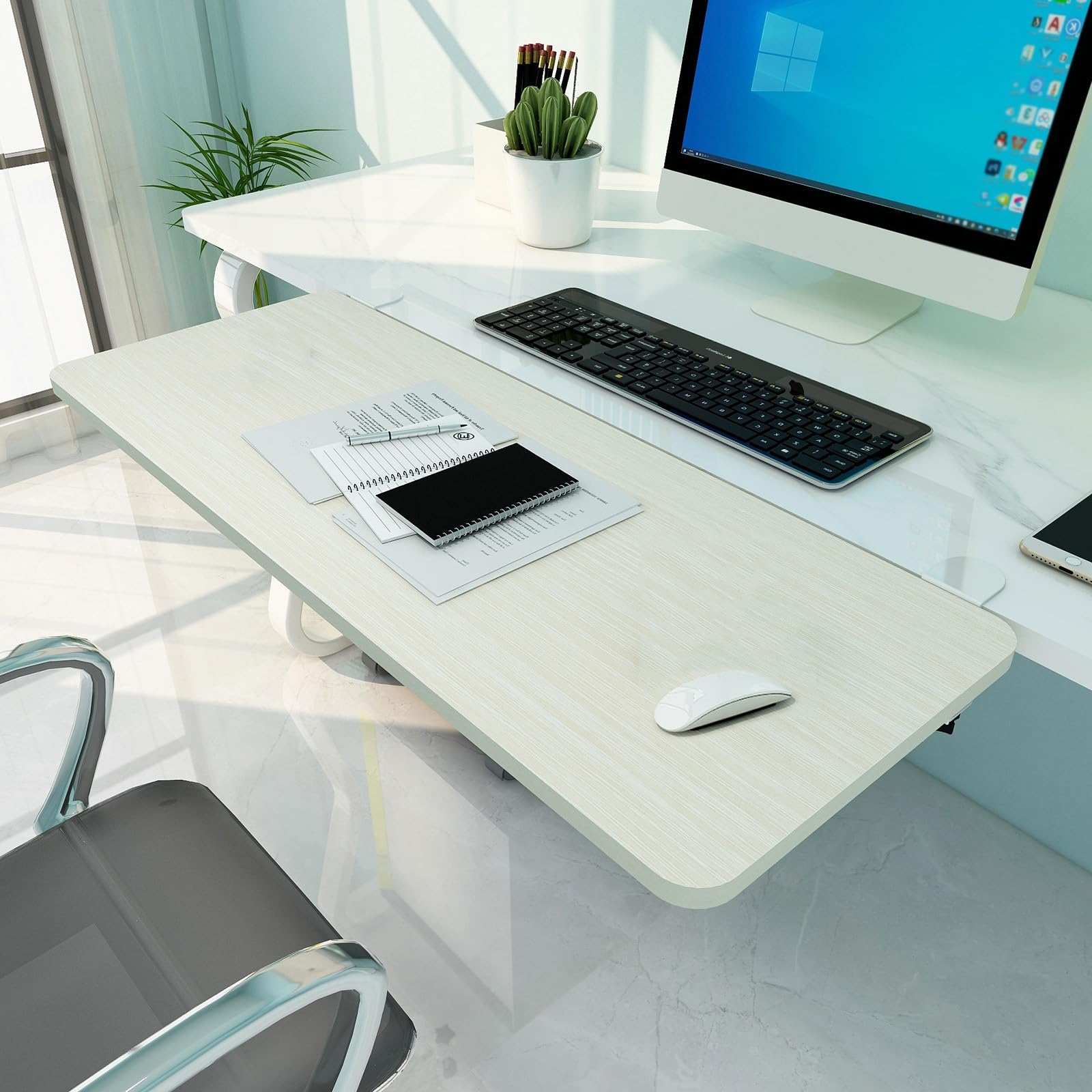 CVJdfhRE desk extender， 90° Foldable Keyboard Tray, Armrest Shelf, Support Elbow And Arm To Reduce Muscle Fatigue, Wooden Platforms(Wood 2,65x25cm(26x10Inch))