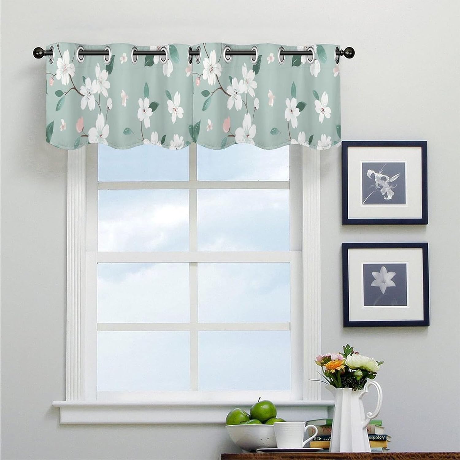 Green Tree Pattern Valance for Windows, 2 Pack Kitchen Curtains Modern Home Decor, Soft Blackout Window Curtains for Living Room & Bedroom, 18 X 52 Inch