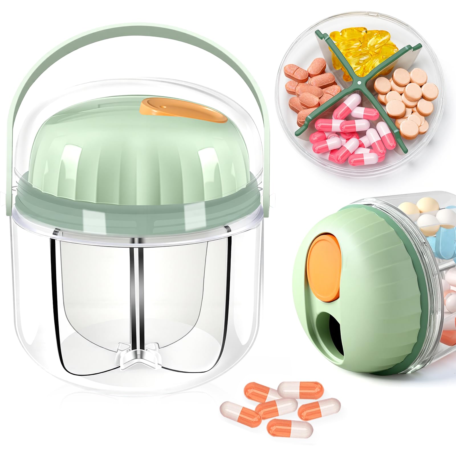Pilulier hebdomadaire pour 7 jours de voyage sans BPA, résistant à l'humidité, conteneur portable pour vitamines, huiles de poisson, compléments (vert)