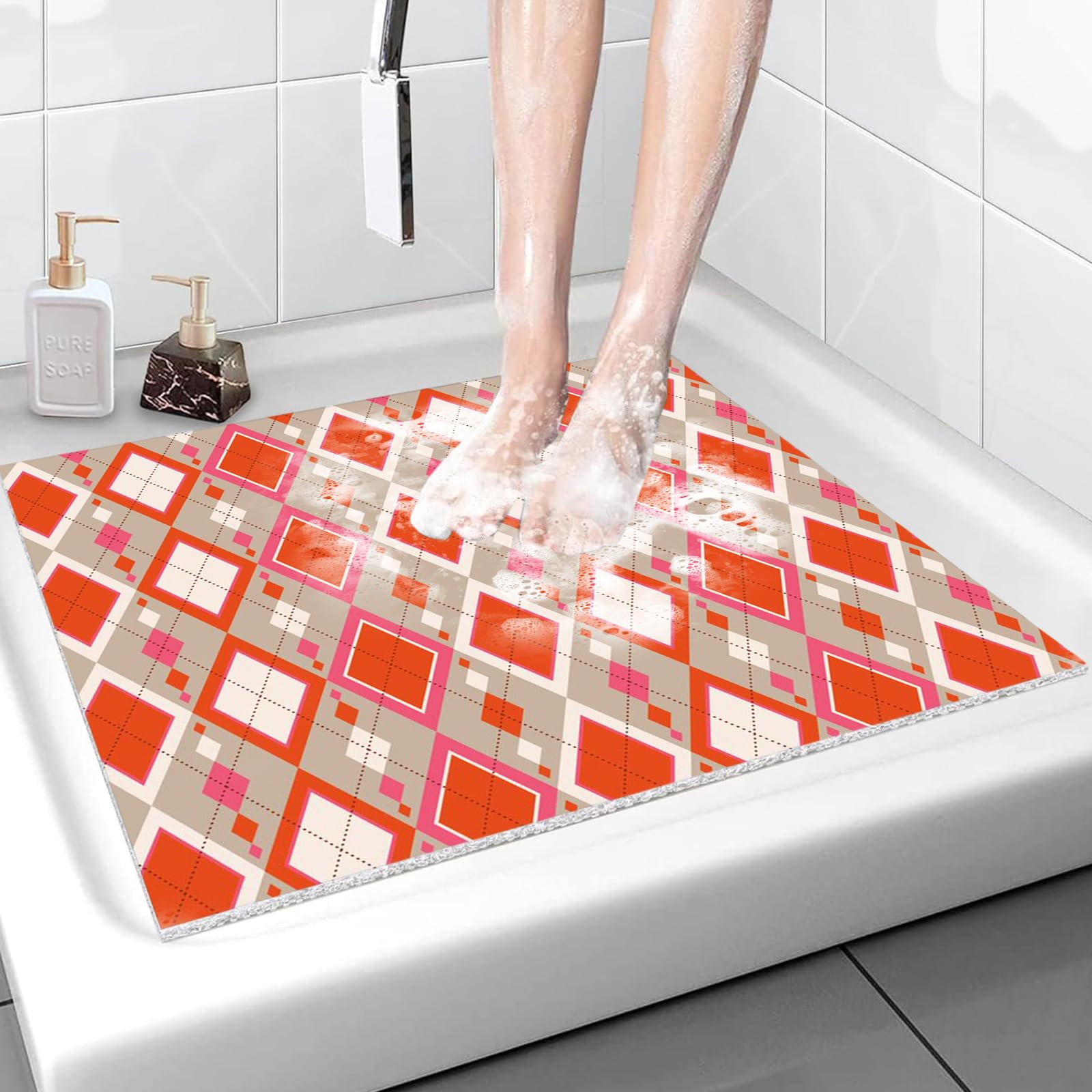 Gprxiom Color 07 Loofah Shower Mat Non Slip - Anti Slip Grid Shower Mats For Inside Shower, Tub, Bathroom, Wet Areas - Soft Bath Mat Without Suction Cups - Secure Mats Textured (45X75cm)