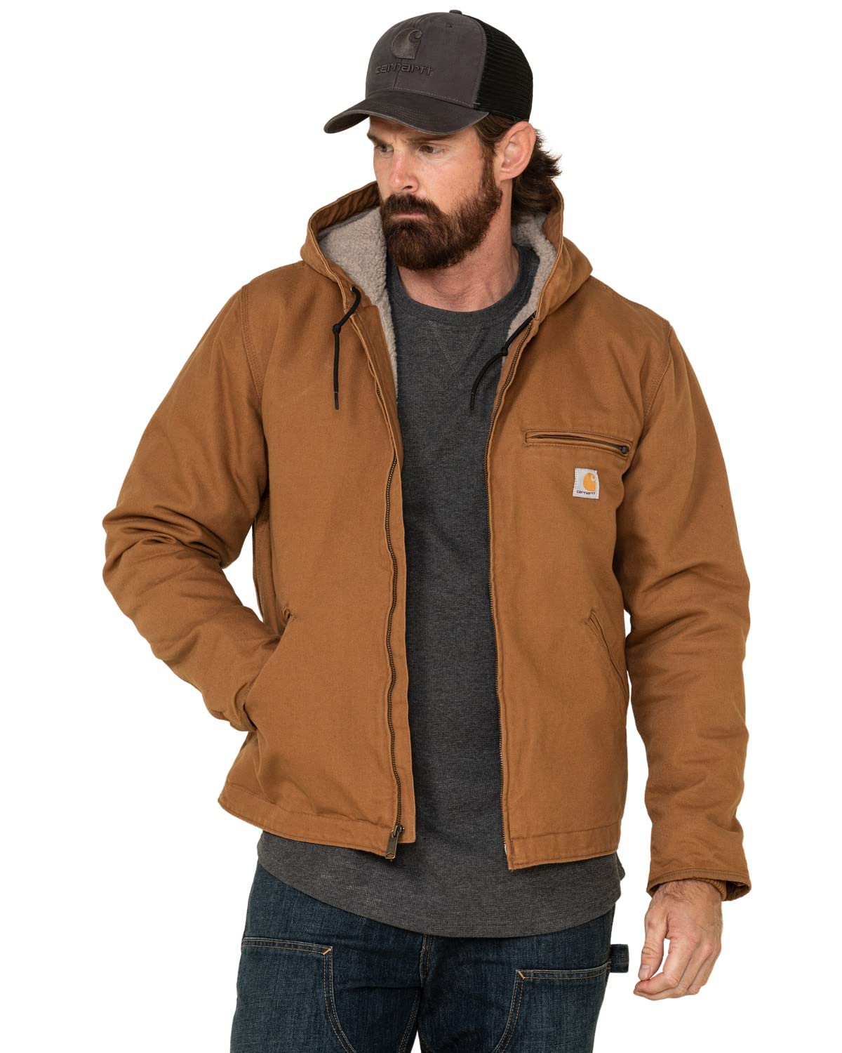 Carhartt mens Relaxed Fit Washed Duck Sherpa-lined Jacket Work Utility Outerwear, Carhartt Brown, 3X-Large US
