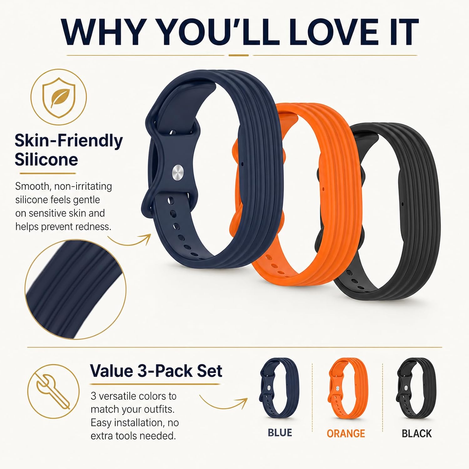 3-Pack Soft Silicone Active Band for Fitbit Air, Adjustable Sport Strap | Skin-Friendly Soft Silicone Band, Breathable Lightweight Design, Adjustable Size, Sweatproof & Waterproof, Easy Install