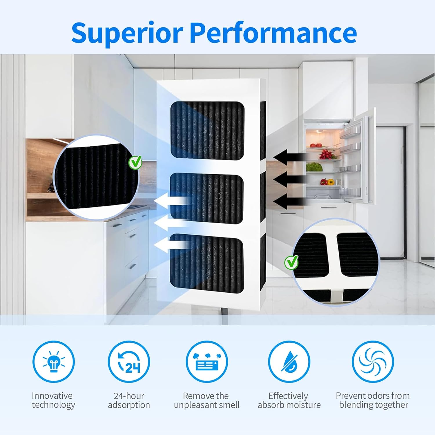 Frigerator Air Filter Replacement for Paultra2-4-Pack Refrigerator Air Filter Replacement with Odor Absorption, Compatible with Paultra2, Pure Air Ultra 2, Pureair Ultra ii