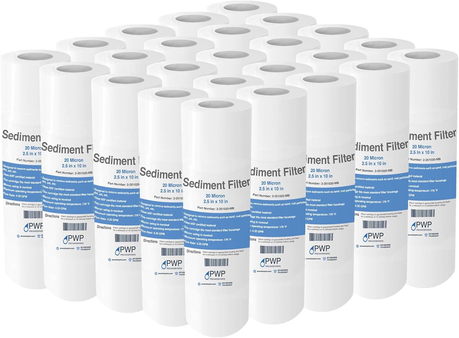 Sediment Melt Blown Water Filter Cartridge Standard 2.5x10 20 Micron 25 Pack
