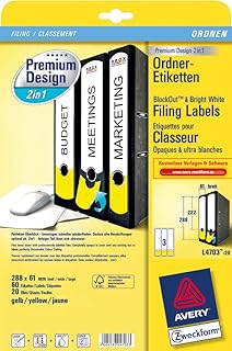 Avery Zweckform Premium Design - Etiquetas 2 en 1 (288 x 61 mm, 60 etiquetas 2 en 1), color blanco y amarillo