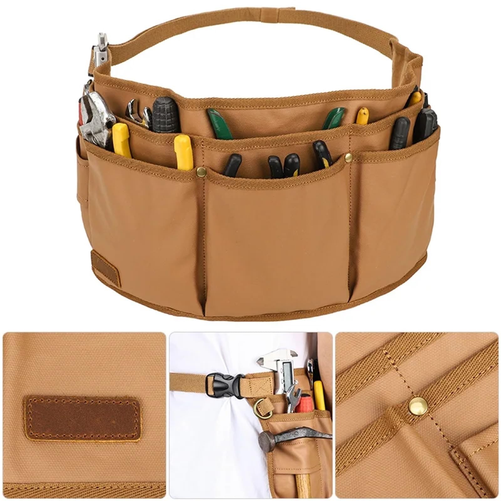 Bolsa de lona for herramientas profesional, cinturón con 13 bolsillos, delantal trabajo for artesanos electricistas Para Carpintero(Black)