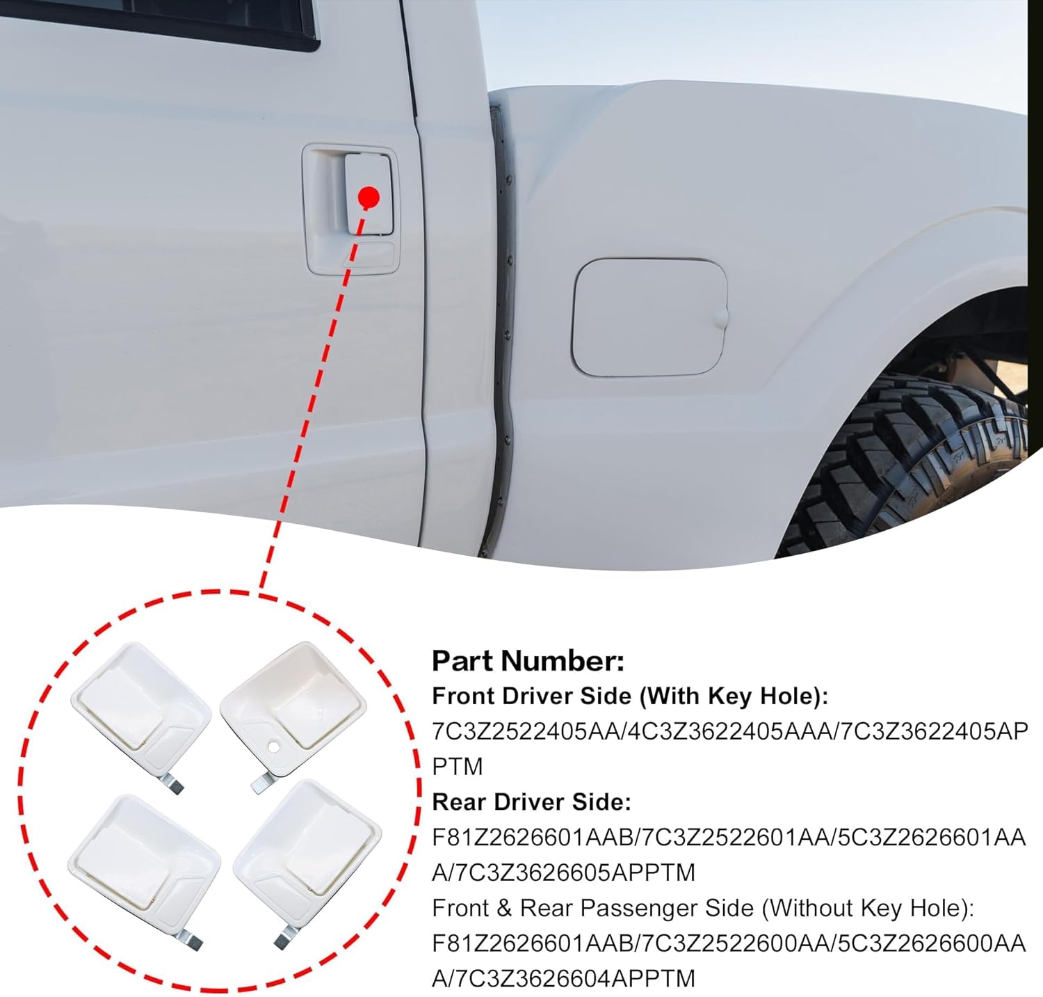 GXARTS 4 Pcs White Exterior Door Handle 7C3Z2522405AA F81Z2626601AAB F81Z2626601AAB Compatible with Ford F250 F350 Pickup Truck 1999-2016 Front Rear and Left Right Outside Door Handles Oxford