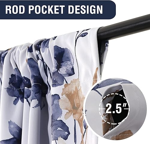 Miniatura 4 de H.VERSAILTEX - Cortinas opacas 100% para baño, estampado floral Cattleya, cortinas con ojales para tratamiento de ventana para cuarto de bebésala de