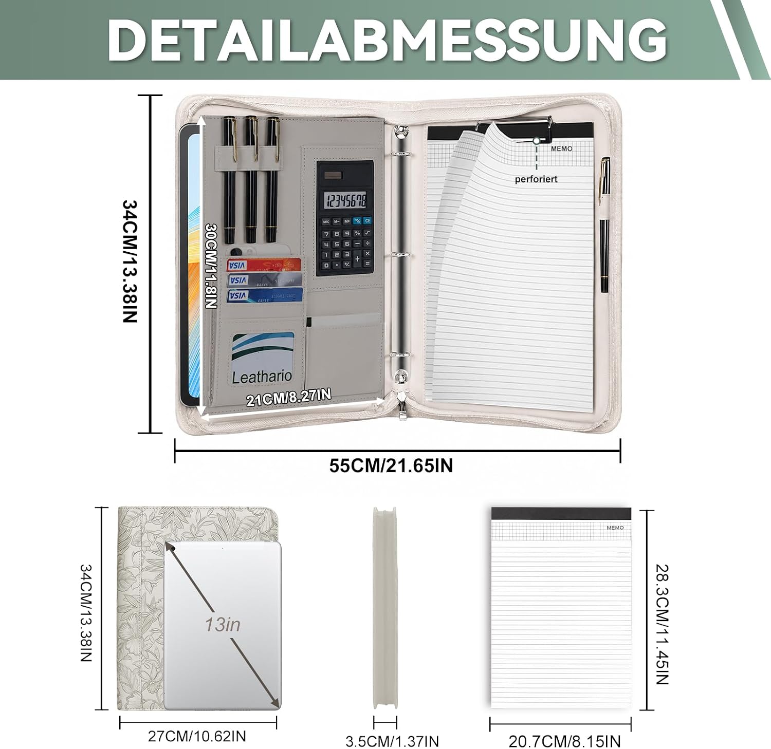 Leathario Portfolio Binder, Padfolio Organizer, 3 Ring Binder with Zipper image 3